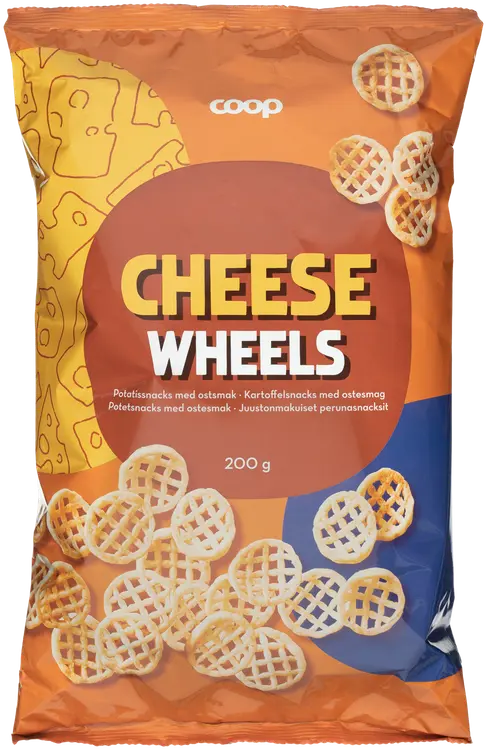Coop Cheese Wheels juustonmakuiset perunasnacksit 200 g