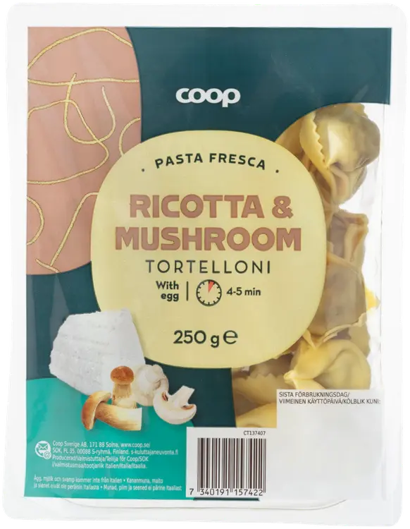Coop Tortelloni tuorepasta ricotta & sieni 250 g