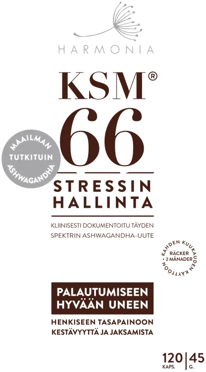 Harmonia KSM66 Luomu Ashwagandha-uutekapseli ravintolisä 45g/120kaps