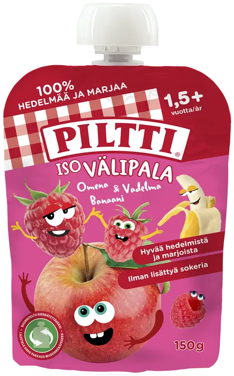 Piltti 150g Iso välipala Omena-vadelma-banaani 1,5+v annospussi