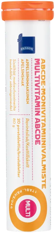 Rainbow ABCDE-monivitamiiniporetabletti appelsiininmakuinen ravintolisä 20kpl/80g