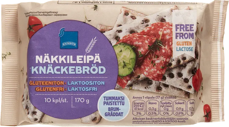 Rainbow 170g/10kpl gluteeniton näkkileipä tummaksi paistettu