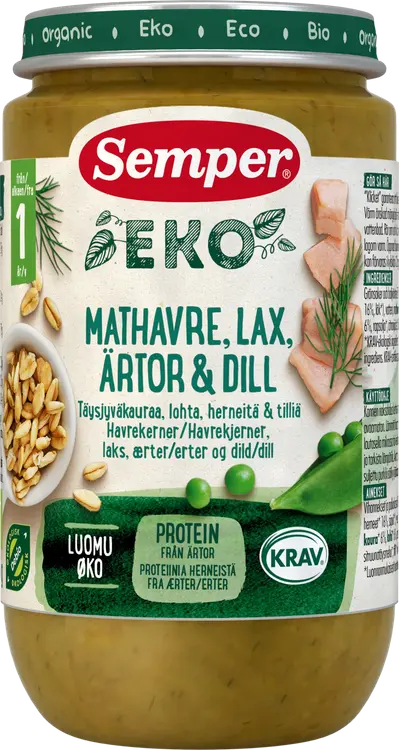 Semper EKO Täysjyväkauraa lohta & herneitä 1v luomu lastenateria 235g