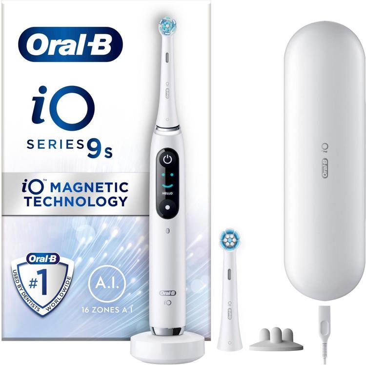 Oral-B iO 9 White -sähköhammasharja, 2 vaihtoharjaa, 1 lataava matkakotelo, Designed by Braun