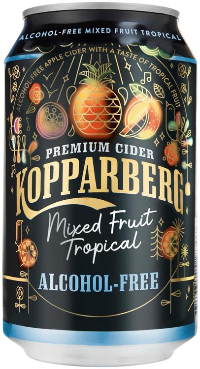 Premium Cider Kopparberg Mixed Fruit Tropical Alkoholiton, Alkoholiton omenasiideri tölkki 33cl