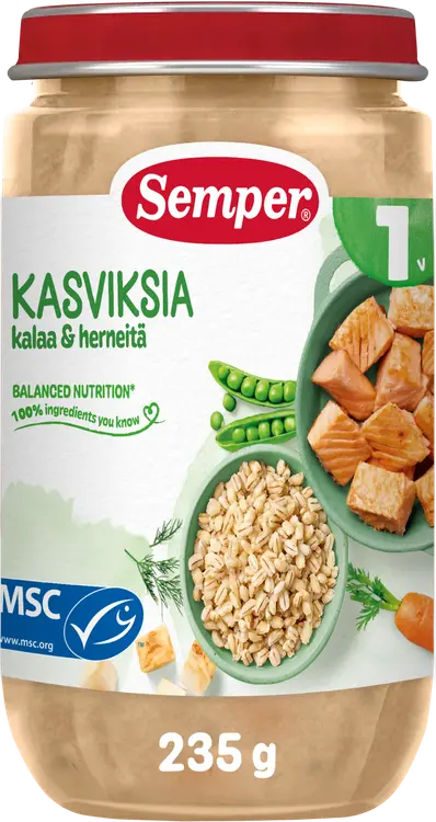 Semper Kasviksia, kalaa & herneitä 1v lastenateria 235g