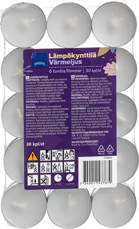 Rainbow lämpökynttilä 30kpl