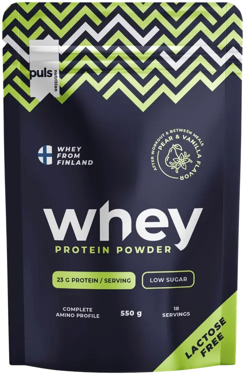 PULS WHEY Proteiinijuomajauhe kausimaku Päärynä & Vanilja 550g