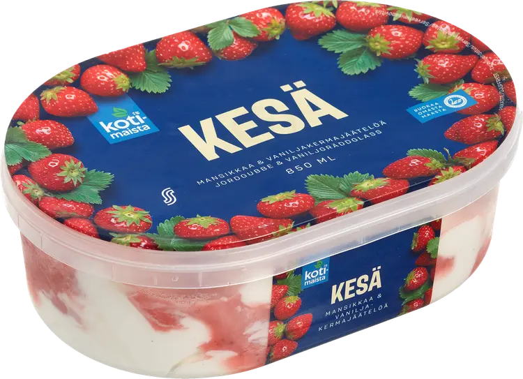 Kotimaista Kesä mansikkaa & vaniljakermajäätelöä 850 ml