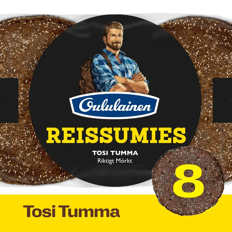 Oululainen Reissumies Tosi Tumma 8kpl 560g, täysjyväruisleipä