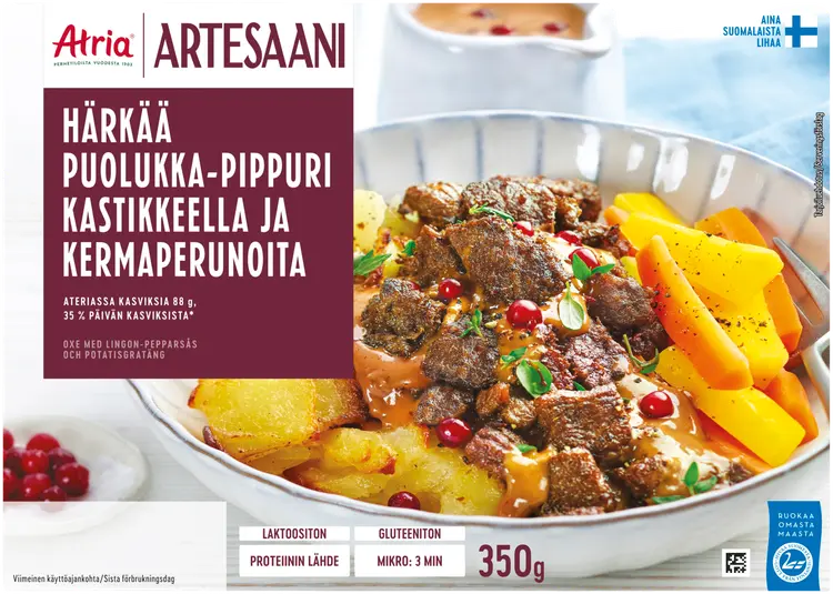 Atria Artesaani Härkää Puolukka-Pippurikastikkeella ja Kermaperunoita 350g