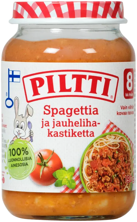 PILTTI 190g Spagettia ja jauhelihakastiketta lastenateria 8kk