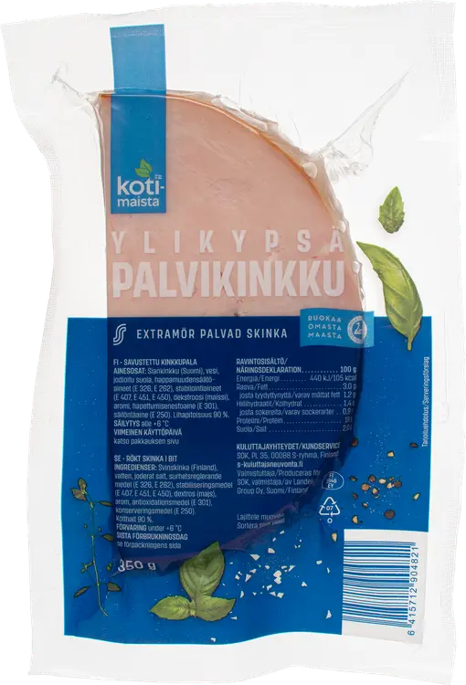 Kotimaista ylikypsä palvikinkku pala 350 g
