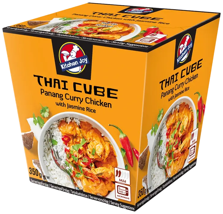 350g Kitchen Joy Thai-Cube Panang curry -kanaa ja jasmiiniriisiä, pakasteateria