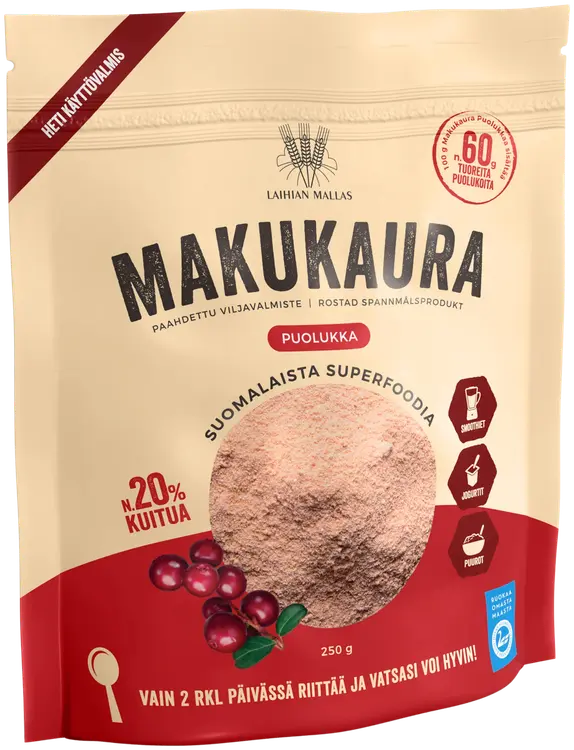Laihian Makukaura paahdettu viljavalmiste puolukka runsaskuituinen 250 g