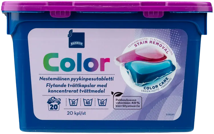 Rainbow Color nestemäinen pyykinpesutabletti 20kpl