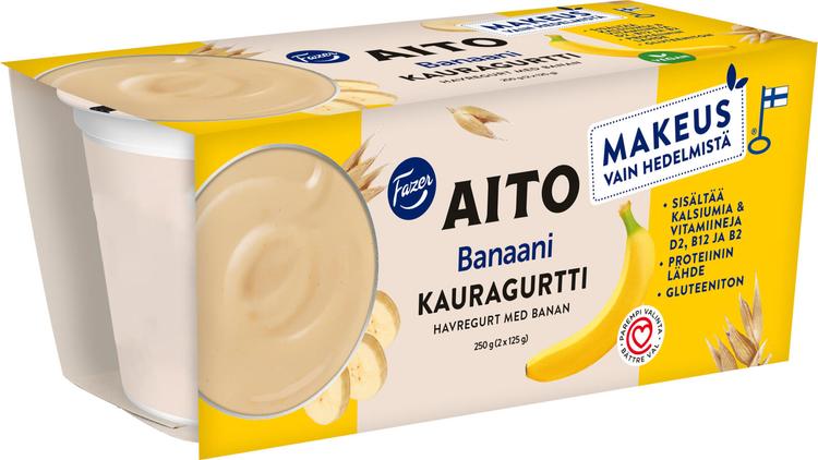 Fazer Aito Kauragurtti Banaani 2x125g, gluteeniton fermentoitu kauravälipala