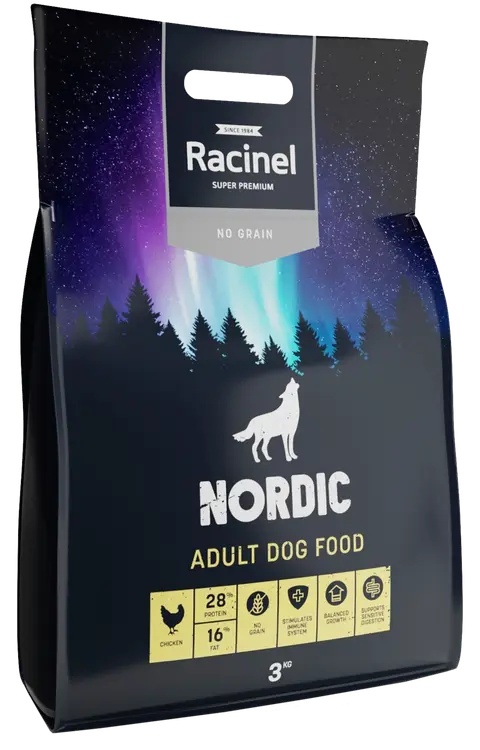 Racinel Nordic adult chicken täysravinto kanasta kaikille aikuisille koirille 3 kg
