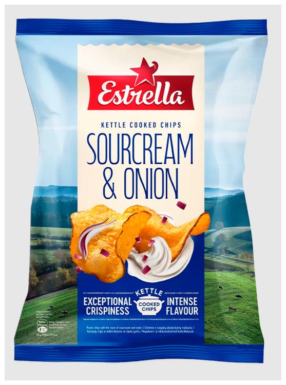 Kettle Cooked ESTRELLA hapukoore-sibulamaitselised kartulikrõpsud 120g