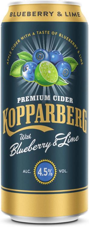 Premium Cider Kopparberg with Blueberry & Lime 4,5%, Mustikan & limen makuinen omenasiideri tölkki 44cl