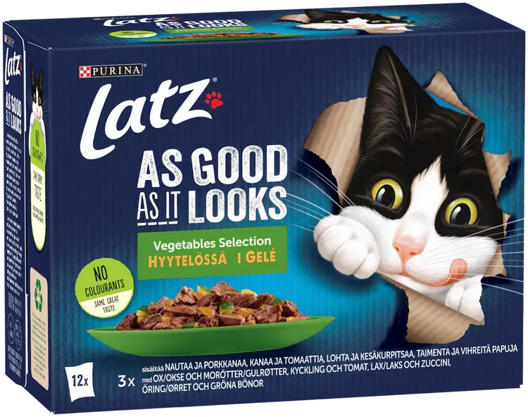 Latz Agail 12x85g Mixed lajitelma vihanneksilla hyytelössä 4 varianttia kissanruoka