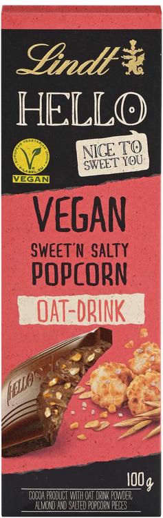 Lindt HELLO Vegan Sweet Salty Popcorn kaakaotuote, vegaaninen suklaalevy 100g