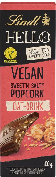 Lindt HELLO Vegan Sweet Salty Popcorn kaakaotuote, vegaaninen suklaalevy 100g