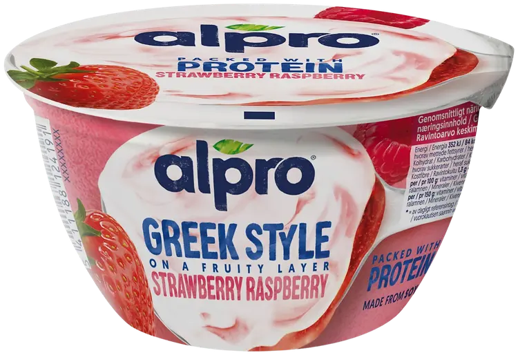 Alpro Greek Style Hapatettu soijavalmiste, mansikka-vadelma 150g