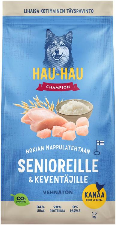 Hau-Hau Champion Nokian Nappulatehtaan Kanaa, riisiä & kauraa täysravinto senioreille ja keventäville 1,5 kg