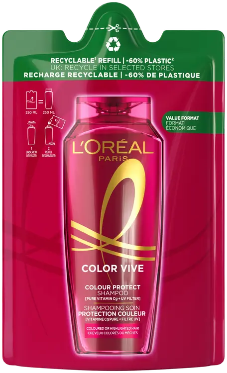 L'Oréal Paris Elvital Color Vive shampoon täyttöpakkaus värjätyille hiuksille 250 ml