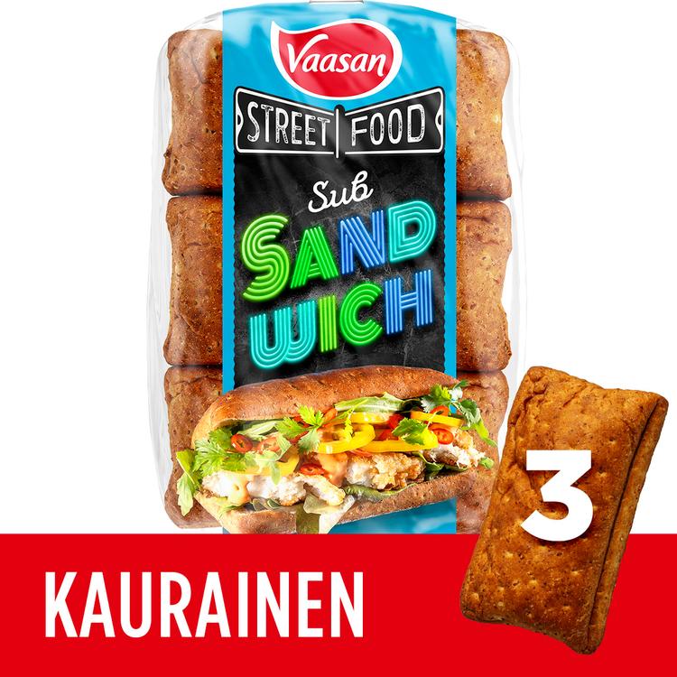 Vaasan Street Food Sub Sandwich Kaurainen 240 g 3 kpl kauraisa sämpylä