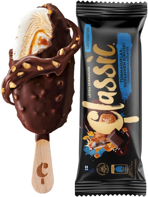 Classic Tummasuklaa-Suolainen Kinuski laktoositon kermajäätelöpuikko 72g/90ml