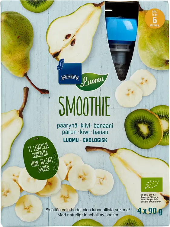 Rainbow Smoothie luomu 4x90g päärynä, kiivi, banaani