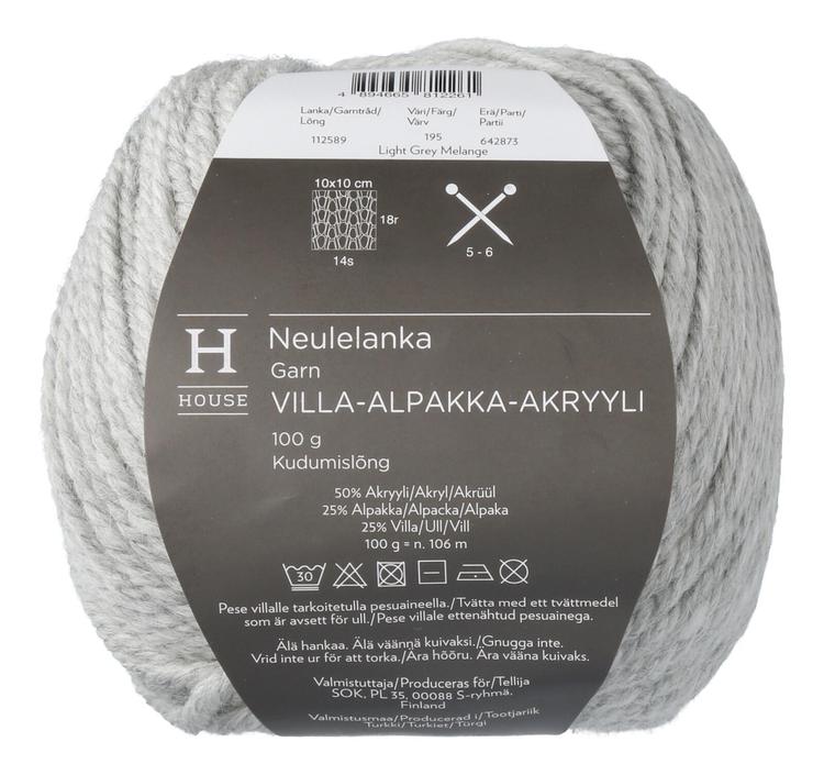 House neulelanka villa-alpakka-akryyli 112589 100 g Light Grey Melange 195