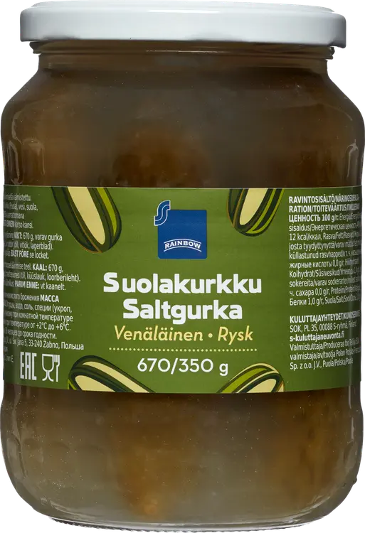 Rainbow Maitohapatettu suolakurkku 670g