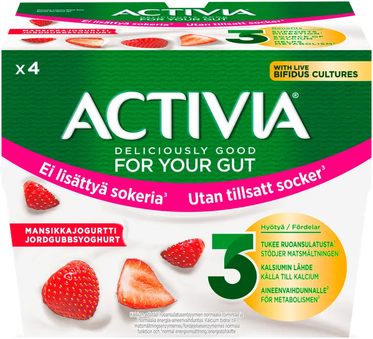 Danone Activia Mansikkajogurtti - Ei Lisättyä Sokeria 4x125g