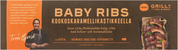 Herkku Grills Baby ribs kookoskaramellikastikkeella valmiiksi sous vide kypsennetty noin 570g