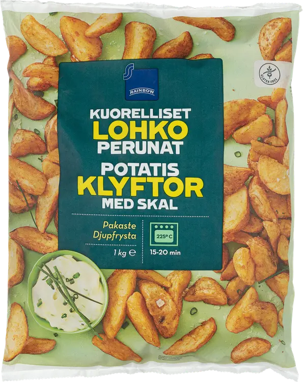 Rainbow kuorelliset lohkoperunat 1kg pakaste, gluteeniton