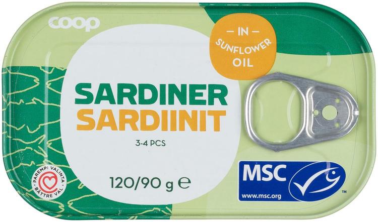 Coop sardiinit auringonkukkaöljyssä MSC 120/90 g