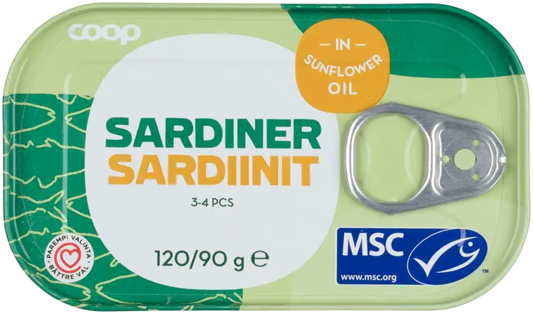 Coop sardiinit auringonkukkaöljyssä MSC 120/90 g