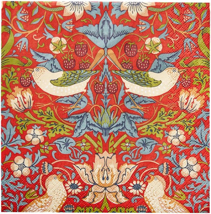 William Morris Strawberry Thief punainen lautasliina 20kpl/24cm