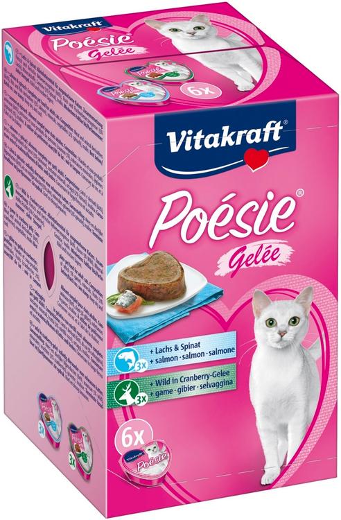 Vitakraft Poésie® Kissan märkäruokalajitelma, 3 x lohta, 3 x riistaa hyytelössä 6x85g