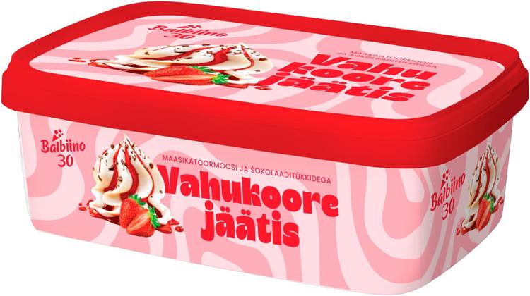 Balbiino vahukoorejäätis maasikatoormoosi ja piimašokolaaditükkidega 1L/500g