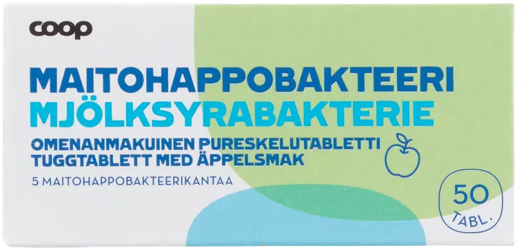 Coop maitohappobakteerivalmiste omenanmakuinen 50 purutablettia