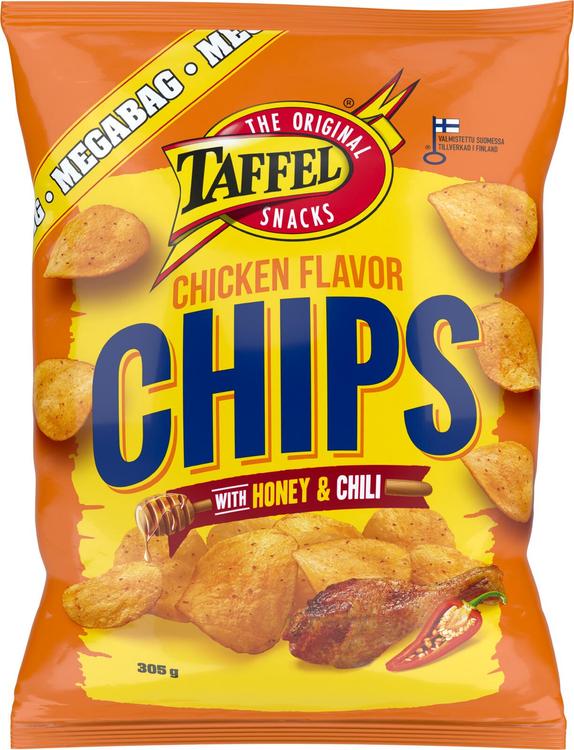Taffel chicken flavor chips with honey and chili maustettu perunalastu 305g