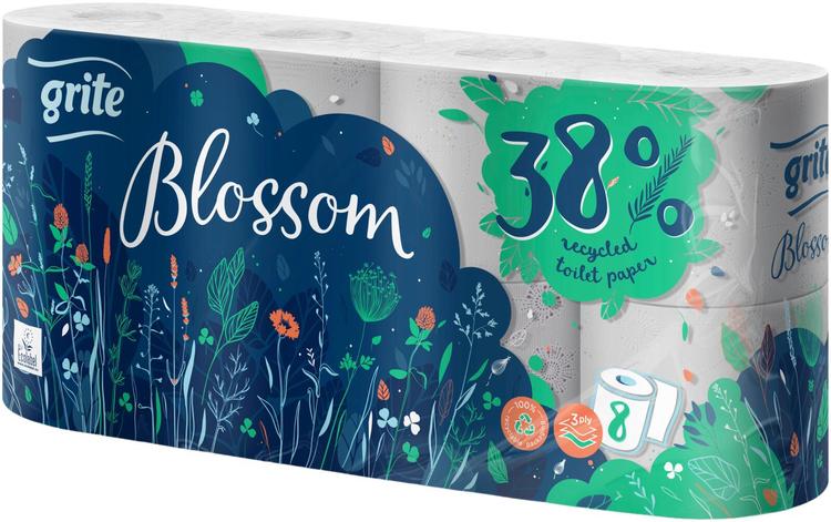 Grite WC-paperi Blossom Recycled 8rll