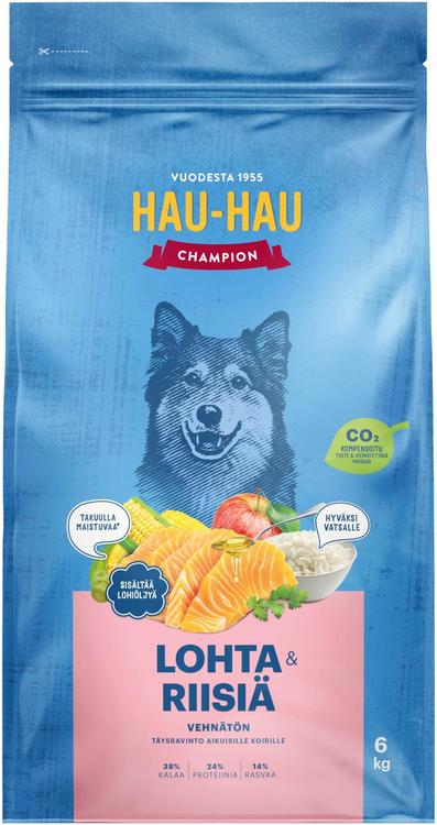 Hau-Hau Champion Lohta ja riisiä täysravinto aikuisille koirille 6 kg