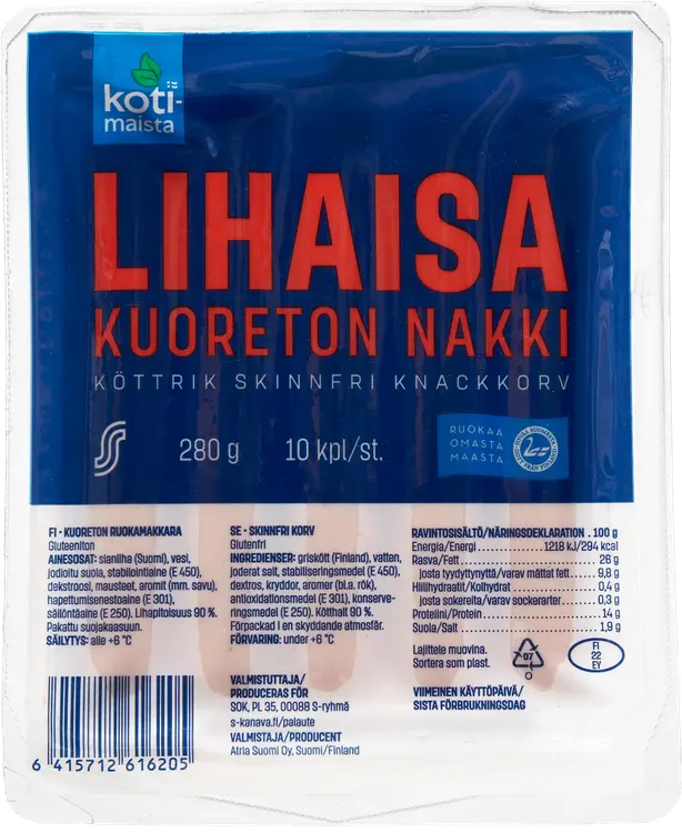 Kotimaista Lihaisa Kuoreton Nakki 280g