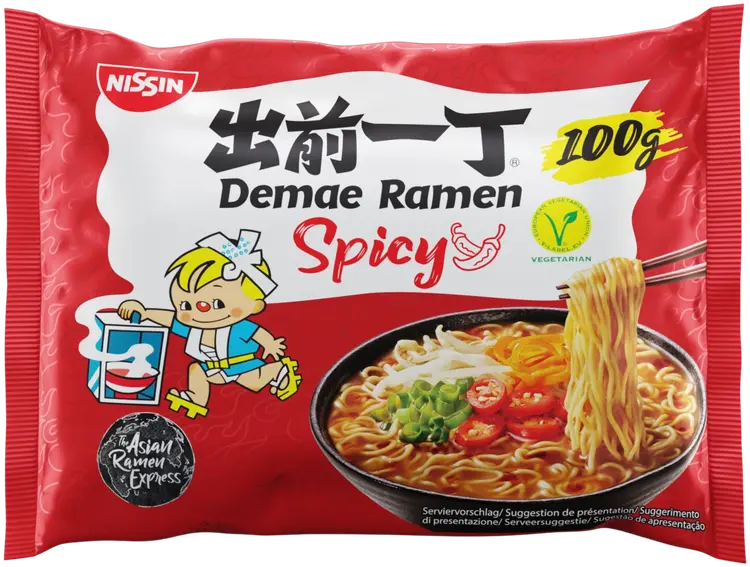 Nissin Demae Ramen japanilaistyylinen pikanuudelikeitto, mausteisen makuinen 100g