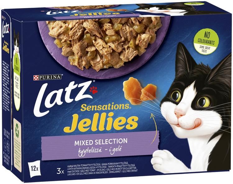 Latz Sensations Jellies 12x85g Mixed lajitelma hyytelössä 4 varianttia kissanruoka